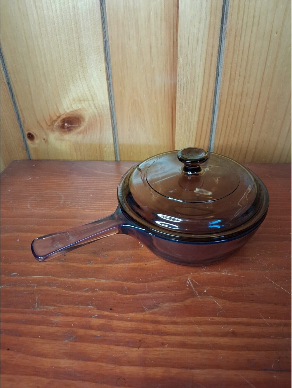 Vision Ware CORNING 0.5L Amber Glass Sauce Pan Pot w/Pyrex P81C Lid Cookware USA